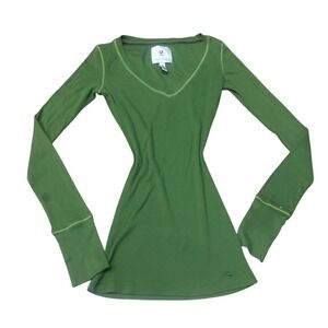 Abercrombie Fitch Green Ribbed V Neck Long Sleeve Top Women's Small